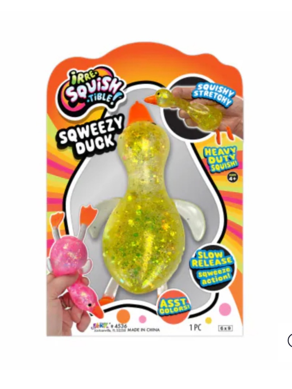 Viral JA-RU Squishy Saweezy Duck Glitter Toy - Yellow